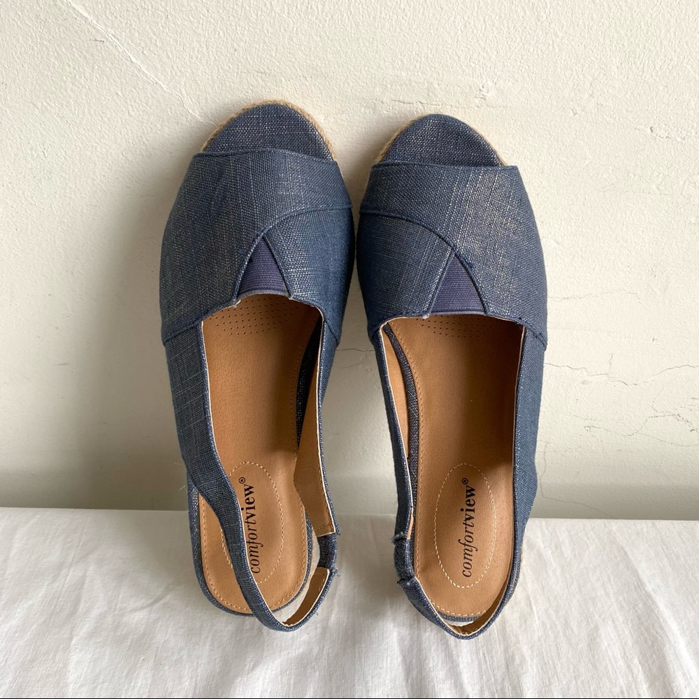 Comfortview Luann Denim & Jute Wedge Sling Back Sandals 8 1/2 W